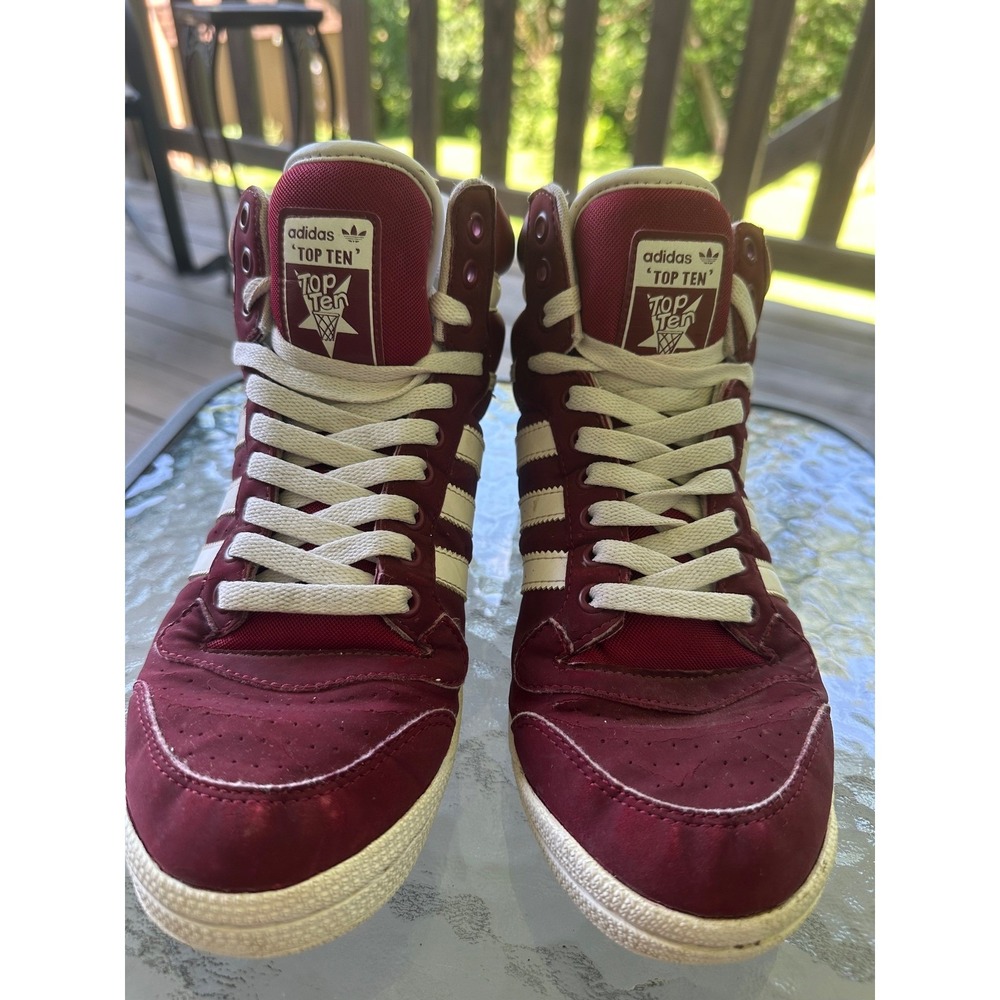Adidas Top Ten High Top Sneakers Maroon White Stripe Shoes Size Men's 8.5 - Picture 2 of 14